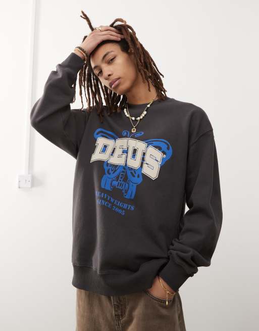 Deus Ex Machina Fight or Flight sweatshirt in washed black ASOS