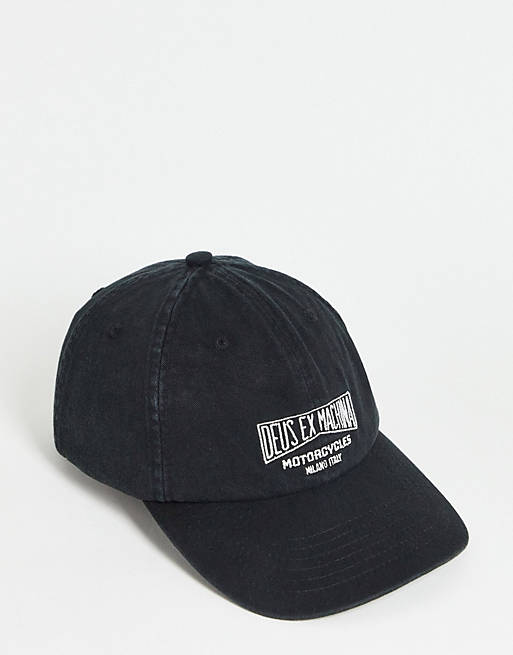Men Caps & Hats/Deus Ex Machina fortitude embroidered cap in black 