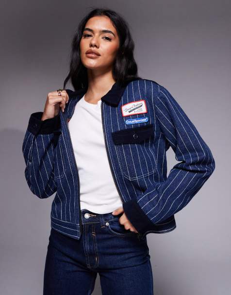 Deus Ex Machina lyon indigo trucker jacket in navy with white stripes - view 1