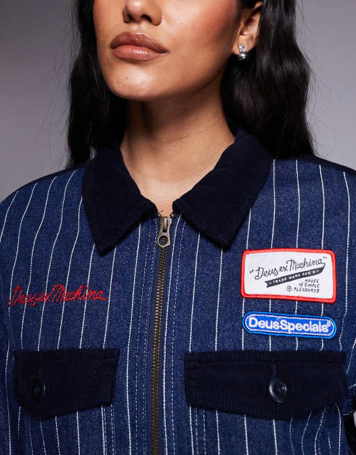 Deus Ex Machina - Lyon Indigo - Veste camionneur à rayures - Bleu marine/blanc, 3 de 4