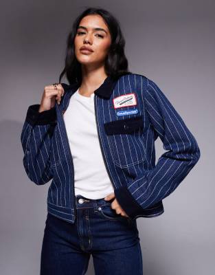 Deus Ex Machina - Lyon - Truckerjacke in Marineblau mit weißen Streifen-Bunt