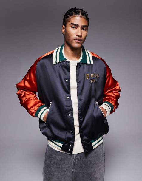 Deus Ex Machina off beat souvenir varsity jacket in black and orange - view 1