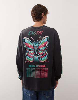 Deus Ex Machina Oversized Long Sleeve T-shirt With Butterfly Back Print In Multi