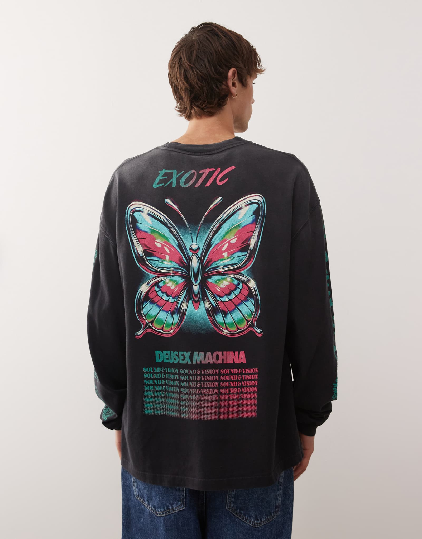 Негабаритная футболка Deus Ex Machina с длинным рукавом и принтом в виде бабочки на спине черного цвета