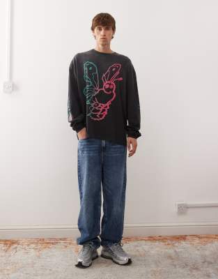 Deus Ex Machina Oversized Long Sleeve T-shirt With Butterfly Back Print In Multi