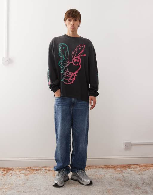 Deus Ex Machina oversized long sleeve t-shirt with butterfly back print in washed black, 2 of 5