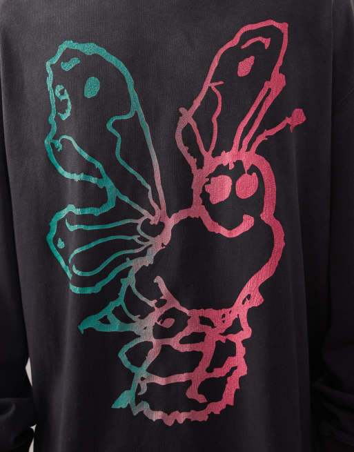 Deus Ex Machina oversized long sleeve t-shirt with butterfly back print in washed black, 4 of 5