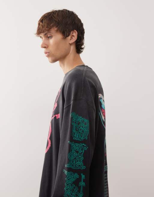 Deus Ex Machina oversized long sleeve t-shirt with butterfly back print in washed black, 5 of 5