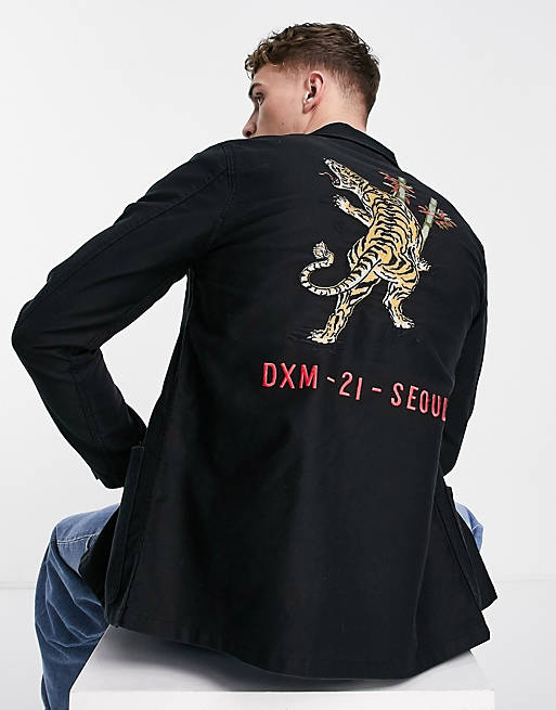 Shirts Deus Ex Machina P-41 embroidered overshirt in black 