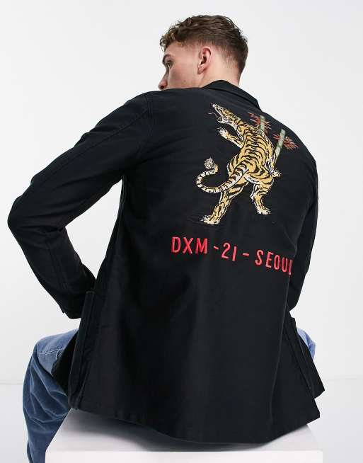 Deus Ex Machina P-41 embroidered overshirt in black | ASOS