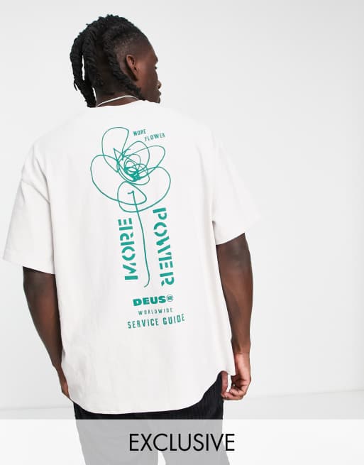 Deus Ex Machina power backprint heavyweight t-shirt in beige exclusive to ASOS