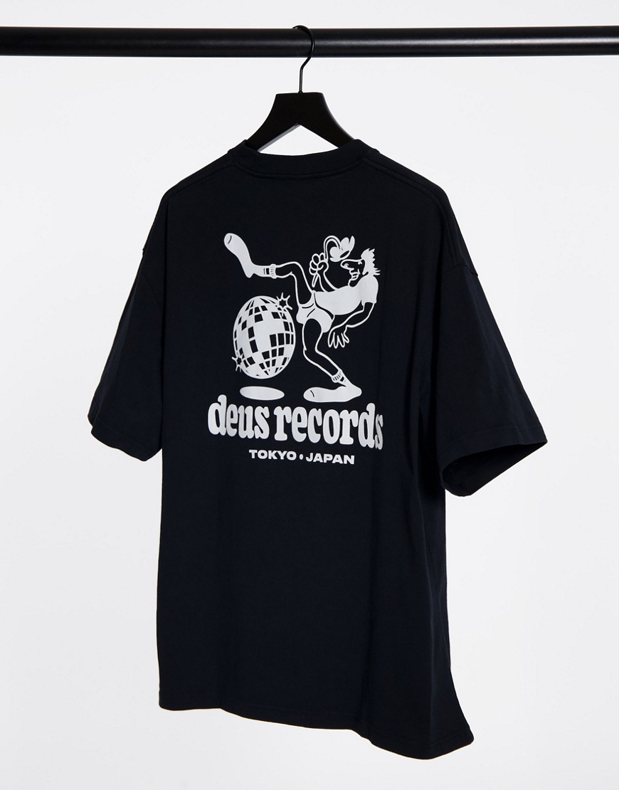 Deus Ex Machina Records globe trot t-shirt in black
