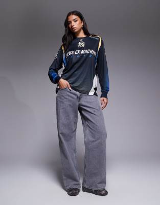 Deus Ex Machina Renegade Moto Long Sleeve Top In Blue