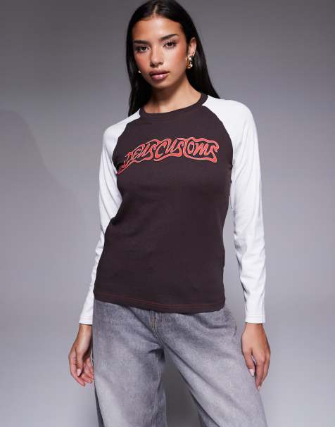 Deus Ex Machina - Rocca - Brun og hvid T-shirt med raglandetaljer og lange ærmer - view 1