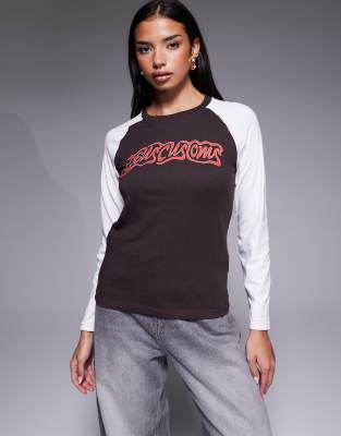 Deus Ex Machina - Rocca Raglan - Langärmliges T-Shirt in Braun und Weiß-Bunt