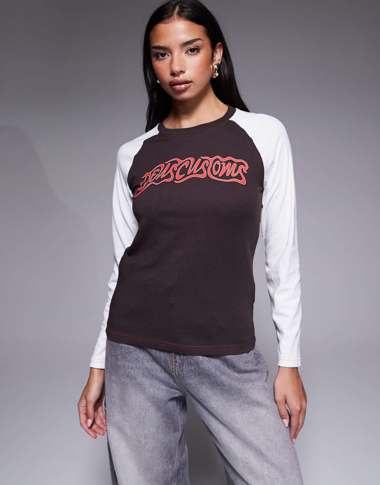 Футболка реглан Deus Ex Machina rocca с длинным рукавом коричневого и белого цветов