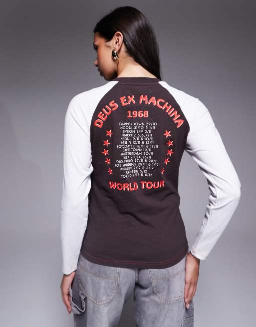 Deus Ex Machina Rocca raglan long sleeve t-shirt in brown and white, 3 of 4