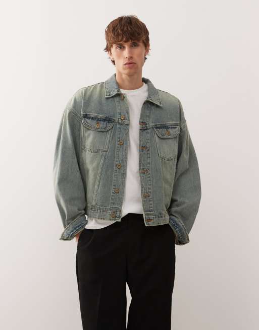 Deus Ex Machina sassafras denim trucker jacket in vintage wash with embroided patches
