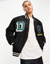 Deus Ex Machina alumni varsity jacket in black exclusive to asos