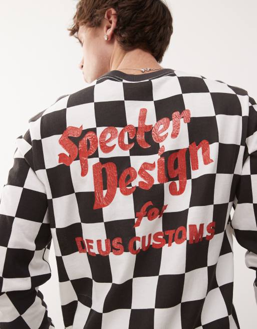 Deus Ex Machina – Specter – Schwarz-weiß gemustertes T-Shirt mit Moto-Grafikprint, 2 von 4