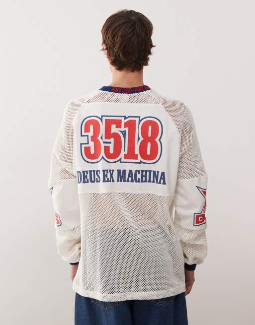 Deus Ex Machina staff party heavyweight long sleeve knit jersey in white, 3 of 5