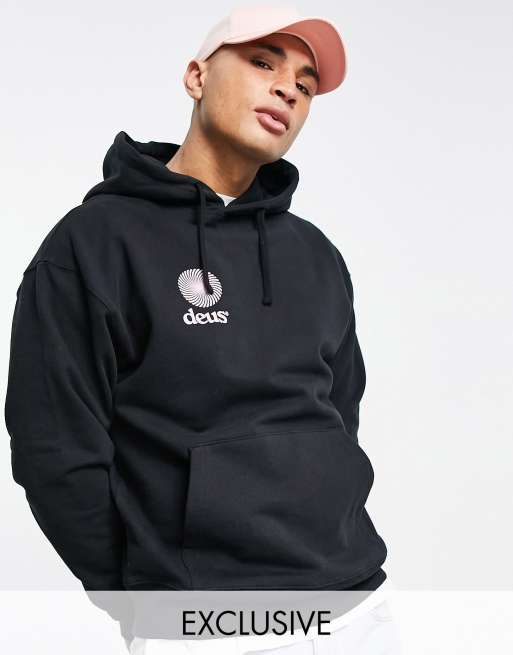 Deus Ex Machina strata set back print hoodie in black exclusive to ASOS