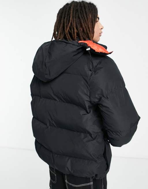 Black puffer jacket 2025 with orange lining