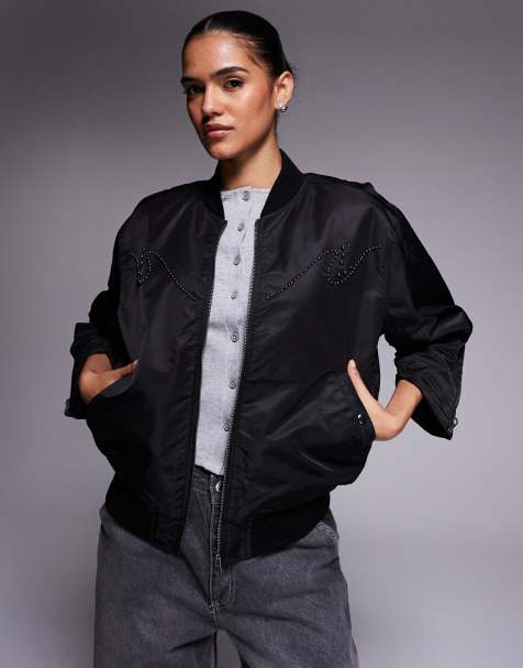 Deus Ex Machina sunset bomber jacket in black with studding and 3/4 length sleeves - view 1