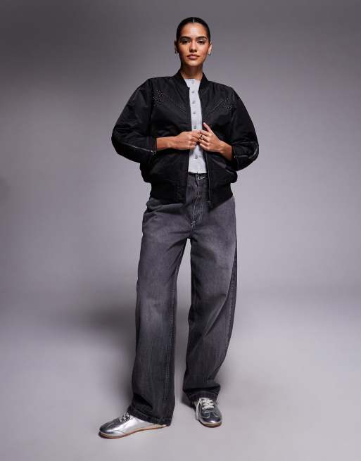 Deus Ex Machina sunset bomber jacket in black with studding and