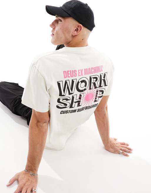 Deus Ex Machina – T-shirt w kolorze złamanej bieli z motywem „Surf Shop”