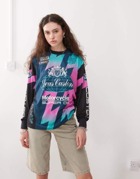 Deus Ex Machina thunder long sleeve moto top in multi - view 1