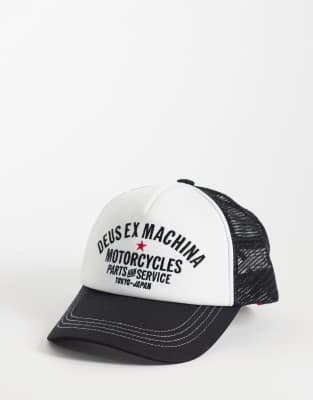 Deus Ex Machina Tokyo original trucker cap with contrast peak in white and black black