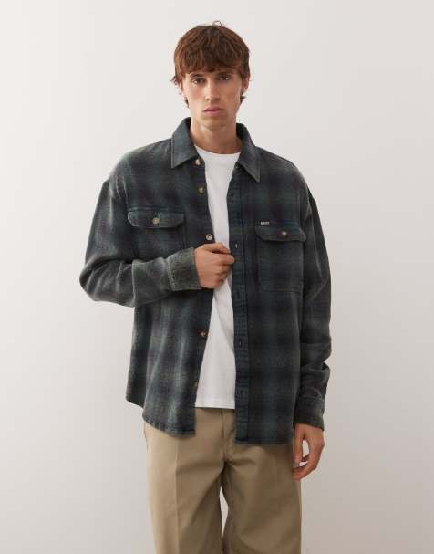 Deus Ex Machina too busy long sleeve flannel shirt in white and grey