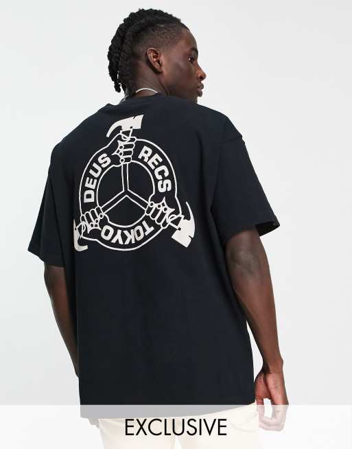 Deus Ex Machina – Too Busy – Czarny T-shirt z grubej dzianiny z nadrukiem na plecach – Tylko w ASOS