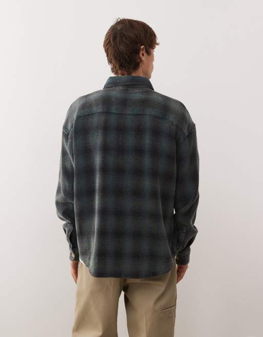 Deus Ex Machina too busy long sleeve flannel shirt in white and grey, 3 of 5