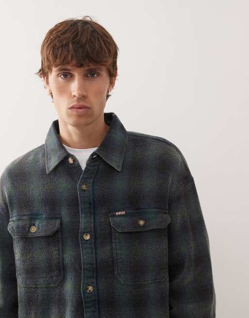 Deus Ex Machina too busy long sleeve flannel shirt in white and grey, 5 of 5