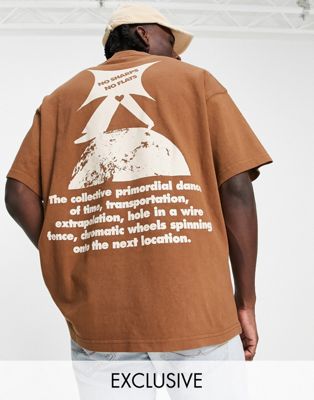 Deus Ex Machina walk on backprint heavyweight t-shirt in brown exclusive to ASOS