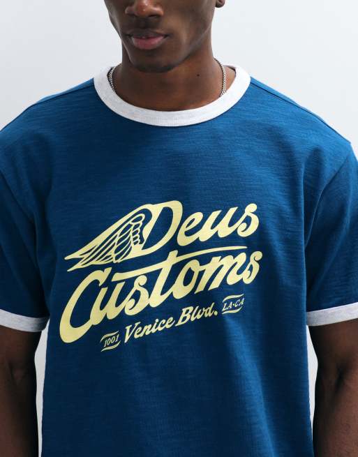 Deus Ex Machina - Winglet Ringer - Camiseta azul con ribetes, 3 de 5