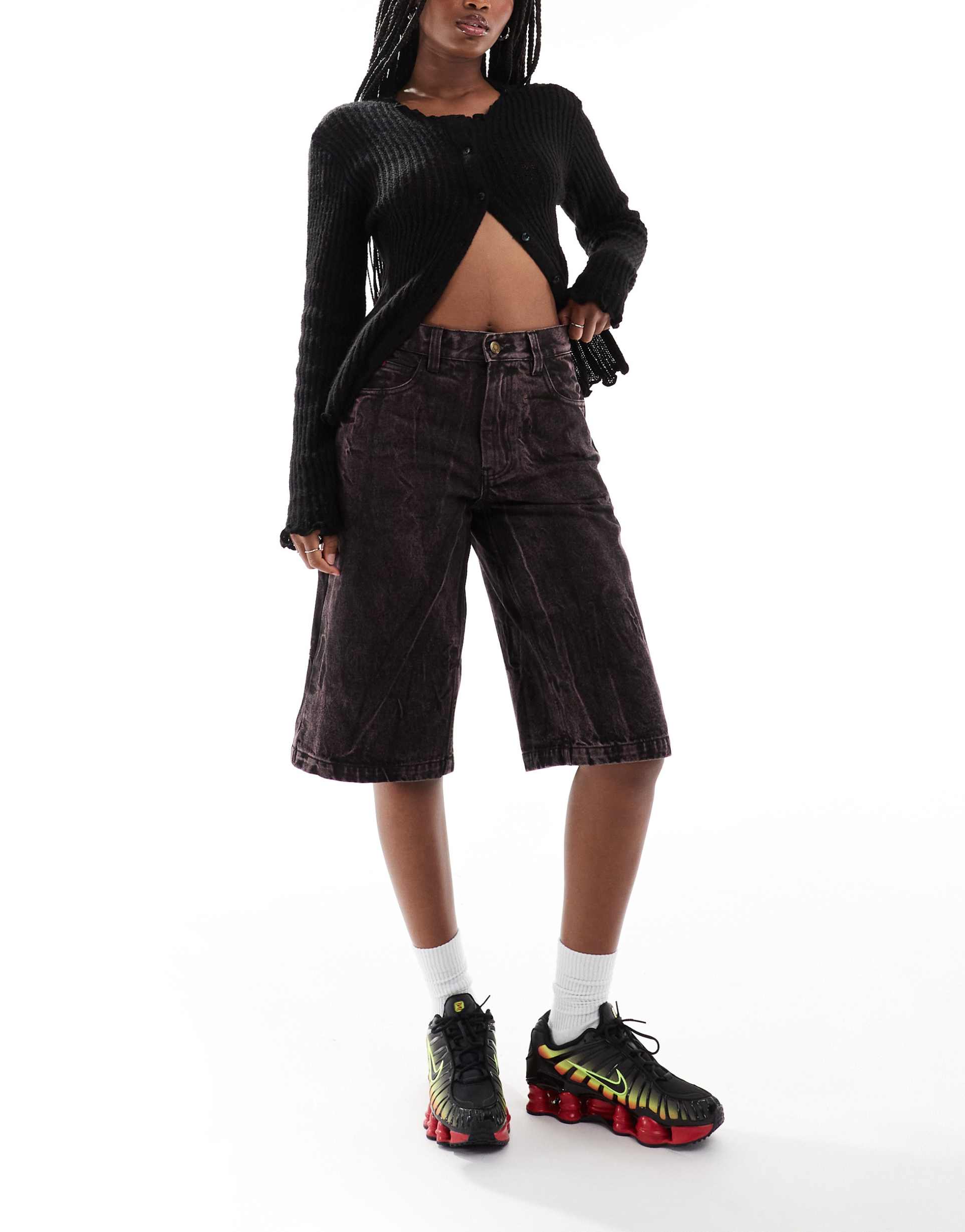 deus ex machina x asos exclusive acid wash denim jorts in brown