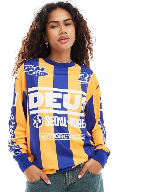 Deus Ex Machina x ASOS exclusive stripe motocross long sleeve T-shirt in multi