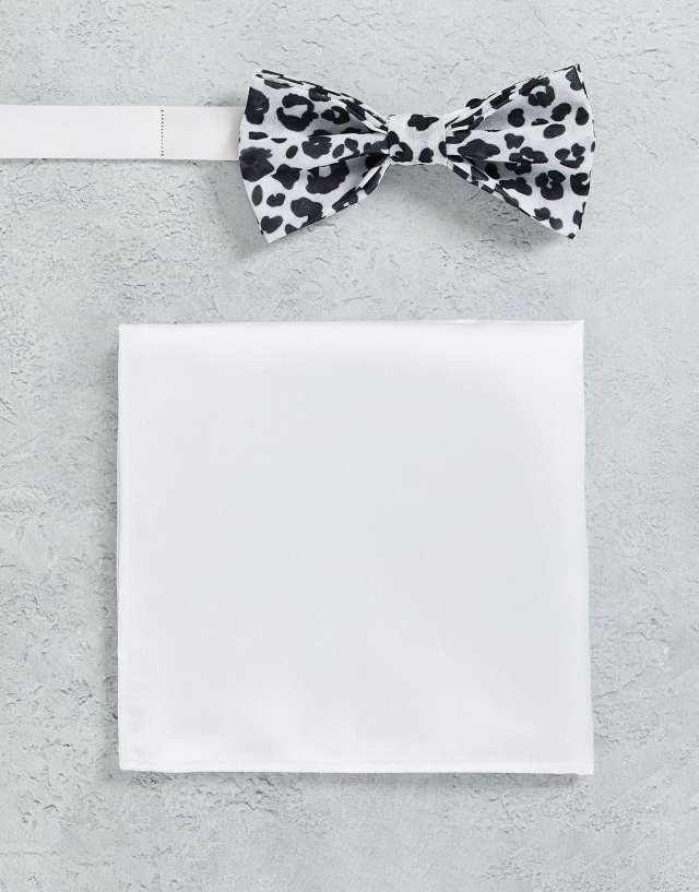 Devil's Adovate printed bow tie and plain pocket square