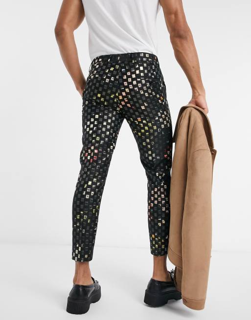 Devils Advocate all over metallic square skinny fit cropped suit pants