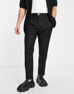 Devil's Advocate black high waisted pleated tapered smart trousers