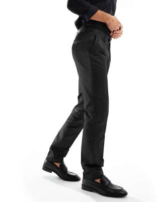 Devils Advocate Devils Advocate black patterned slim suit trouser