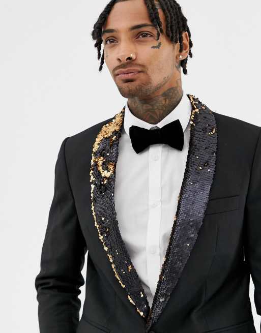 Devils Advocate black sequin tuxedo jacket