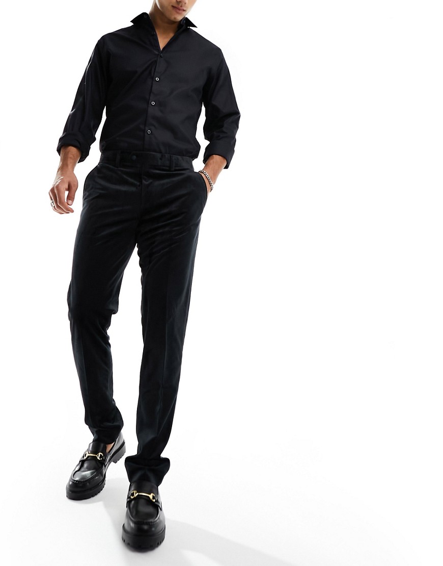 Devils Advocate black velvet skinny suit trouser