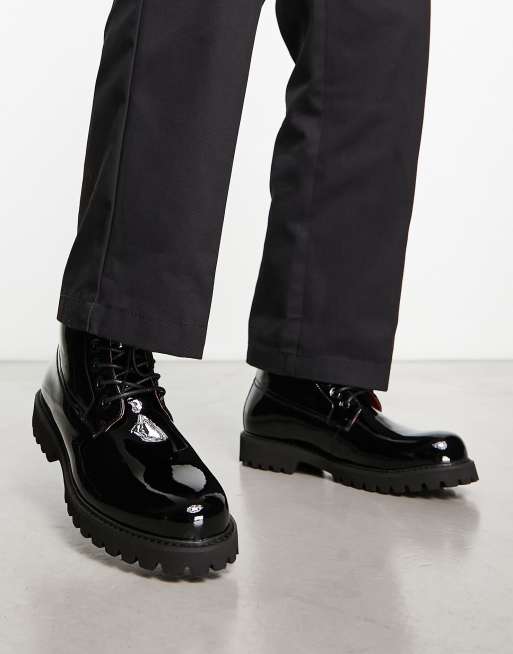 Devils Advocate - Bottines chunky à lacets en cuir verni - Noir, 3 de 4