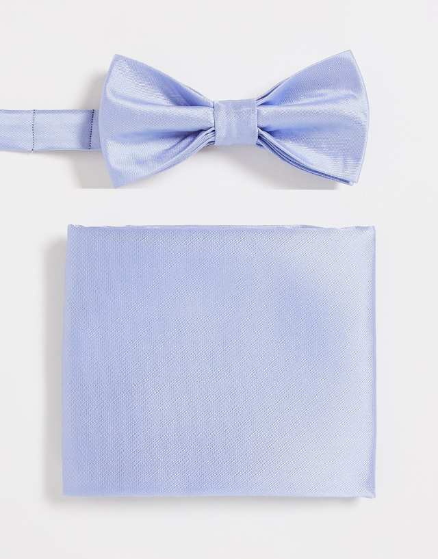 Devil's Advocate bow tie and pocket square set in light blue