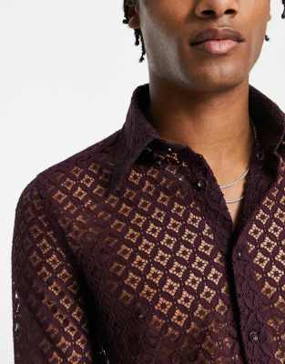 Camicia viola intenso in pizzo con colletto ampio - Devils Advocate Camicia donna  - immagine3