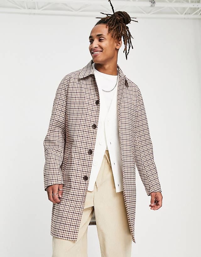 Devils Advocate - checked overcoat in brown